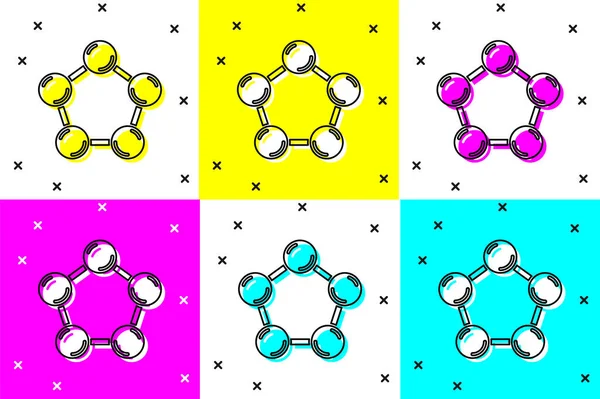 Встановити Піктограму Молекули Ізольовано Кольоровому Тлі Структура Молекул Хімії Вчителі — стоковий вектор