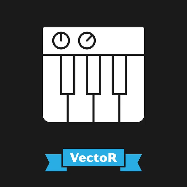 Icono Sintetizador Música Blanca Aislado Sobre Fondo Negro Piano Electrónico — Vector de stock