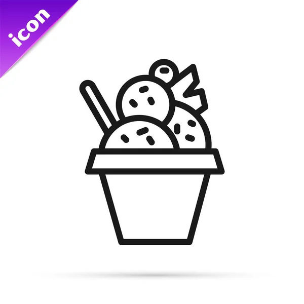 Black Line Ice Cream Bowl Icon Isolated White Background Sweet — Stock Vector