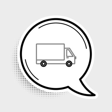 Çizgi teslimat kamyonu ikonu gri arka planda izole edildi. Renkli taslak konsepti. Vektör.