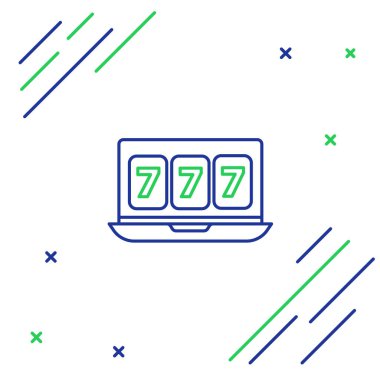 Online slot makinesi beyaz arka planda izole edilmiş şanslı yedili büyük ikramiye ikonu. İnternetteki kumarhane. Renkli taslak konsepti. Vektör.