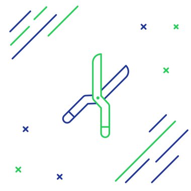 Beyaz arkaplanda izole edilmiş simgeyi budamak için el yapımı makas. Ahşap saplı budama makası. Renkli taslak konsepti. Vektör.