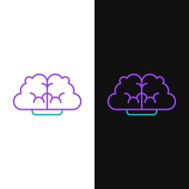 Beyaz ve siyah arkaplanda izole edilmiş çizgi insan beyni ikonu. Renkli taslak konsepti. Vektör.