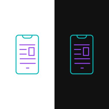 Mobil simge üzerine çevrimiçi hat kitabı beyaz ve siyah arkaplanda izole edildi. İnternet eğitimi konsepti, e-öğrenme kaynakları. Renkli taslak konsepti. Vektör.