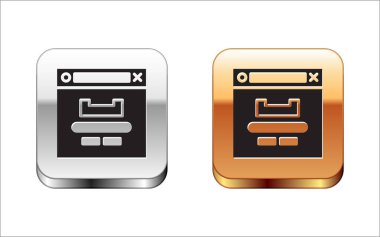 Siyah Tarayıcı pencere simgesi beyaz arkaplanda izole edildi. Gümüş-altın kare düğme. Vektör İllüstrasyonu.