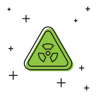 Beyaz zemin üzerinde radyasyon sembolü olan siyah üçgen işareti. Vektör.