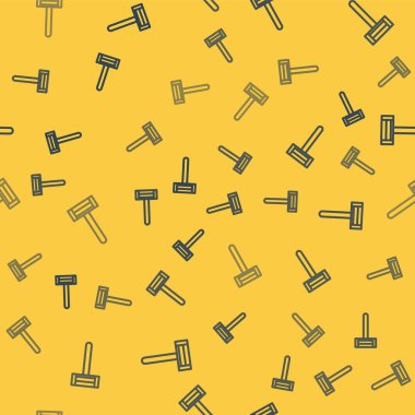 Mavi çizgi traş jileti simgesi sarı arka planda izole edilmiş. Vektör İllüstrasyonu.