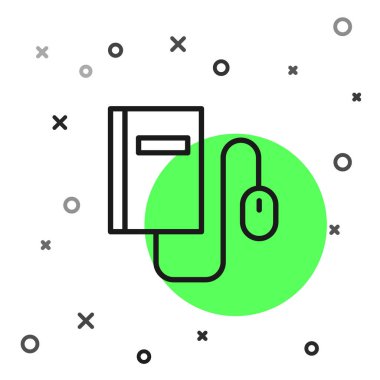 Beyaz zemin üzerinde fare simgesi olan siyah çizgi Elektronik kitabı. Çevrimiçi eğitim kavramı. E-kitap rozet ikonu. Vektör İllüstrasyonu.