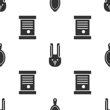 Sihirli el aynası, kulakları ve fermanı olan tavşan, kağıt, parşömen, kusursuz desen üzerine kaydırma. Vektör.