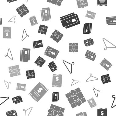 Kredi kartını, hediye kutusunu, elbise dolabını, çekleri ve kusursuz şablonu ayarlayın. Vektör.