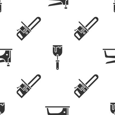 İnşaat zımbası, macun bıçağı ve elektrikli testereyi kusursuz desene ayarlayın. Vektör.