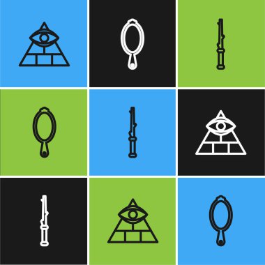 Masonlar, sihirli değnek ve el aynası ikonu. Vektör.