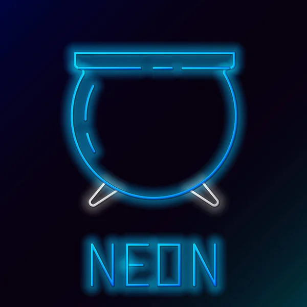 Zářící Neonová Čára Kotel Čarodějnice Ikona Izolované Černém Pozadí Šťastný — Stockový vektor