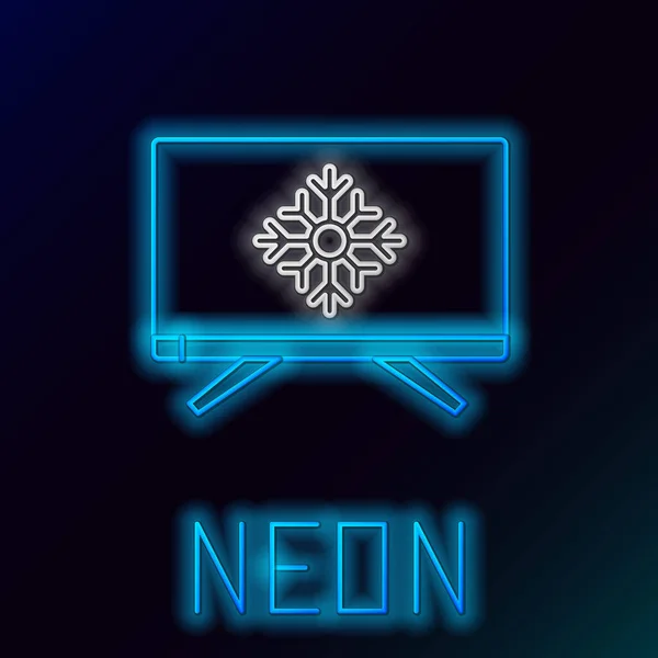 Glowing Neon Line Merry Christmas Television Snowflake Icon Isolated Black — Stock Vector