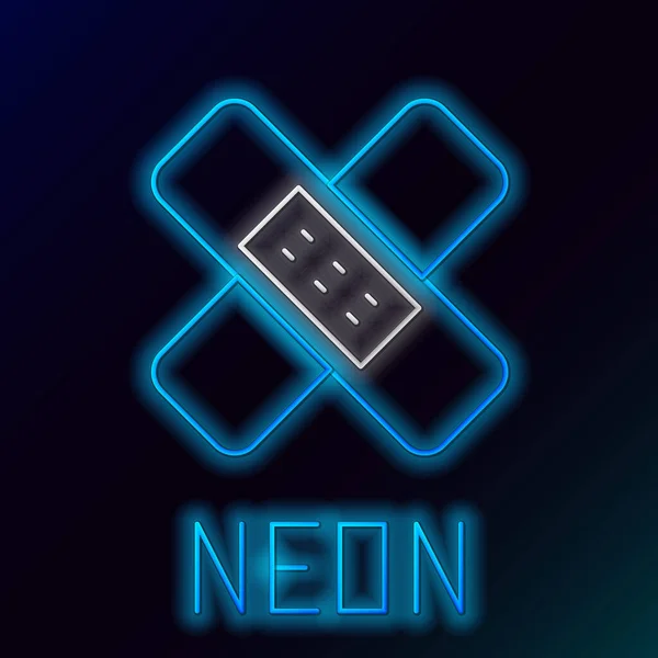 Glödande Neon Line Crossed Bandage Gips Ikon Isolerad Svart Bakgrund — Stock vektor