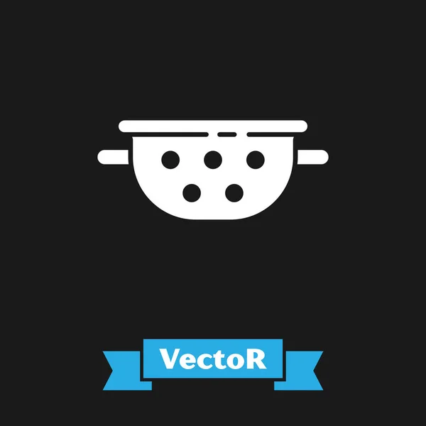 Weiße Küche Sieb Symbol Isoliert Auf Schwarzem Hintergrund Kochutensilien Besteckschild — Stockvektor