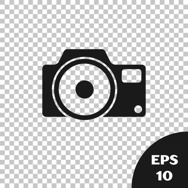 Zwarte Fotocamera Pictogram Geïsoleerd Transparante Achtergrond Foto Camera Icoon Vector — Stockvector