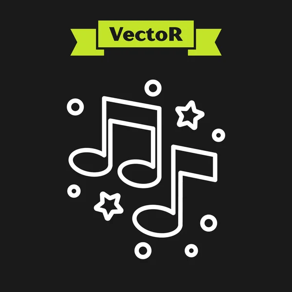 Witte Lijn Muzieknoot Toon Pictogram Geïsoleerd Zwarte Achtergrond Vector — Stockvector