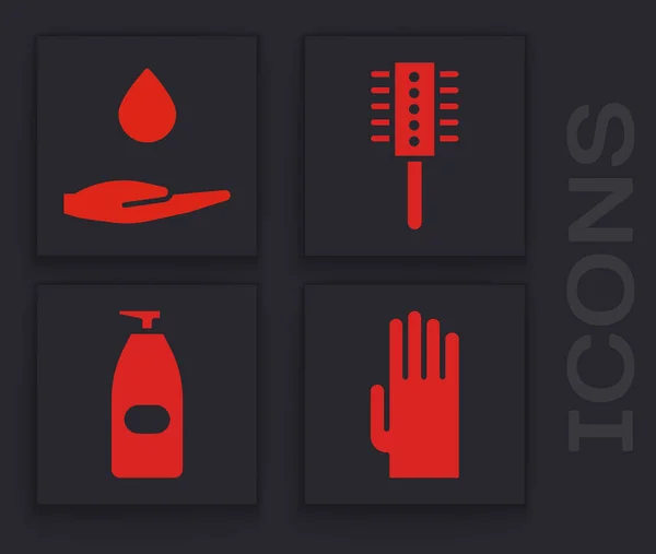 Set Rubber Gloves Washing Hands Soap Hairbrush Bottle Liquid Antibacterial — Stock Vector