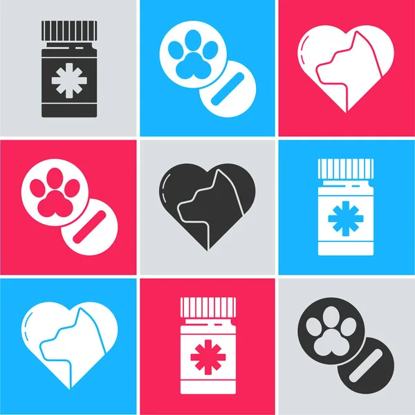 Set Dog Medizin Flasche Und Pillen Hund Und Pillen Und — Stockvektor