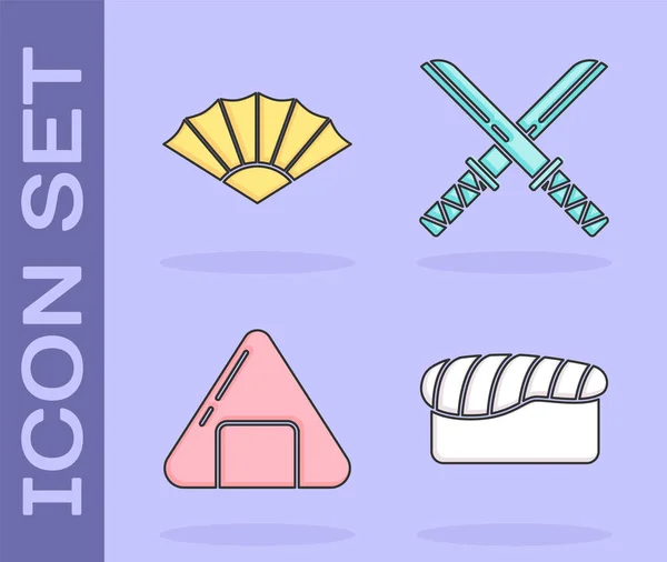 Set Sushi Papier Chinesischer Oder Japanischer Klappfächer Sushi Und Traditionelles — Stockvektor