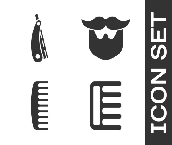 Set Brosse Cheveux Rasoir Droit Brosse Cheveux Moustache Icône Barbe — Image vectorielle