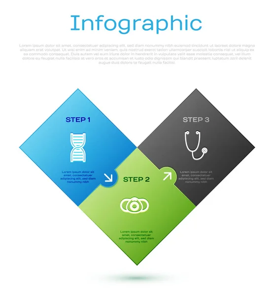 Set Line Dna Symbol Stethoscope Medical Protective Mask Business Infographic — Stock Vector