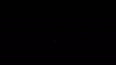 Beyaz çizgi Mutfak Kevgir simgesi siyah arkaplanda izole edildi. Mutfak aletleri. Çatal bıçak seti. 4K Video hareketli grafik canlandırması