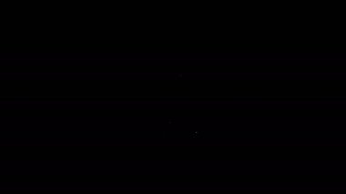 Siyah arka planda beyaz çizgili pizza bıçağı ikonu var. Pizza kesme tabelası. Çelik mutfak gereçleri. 4K Video hareketli grafik canlandırması