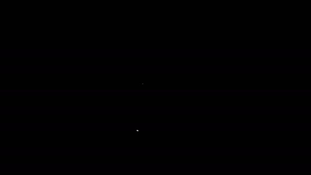 Λευκό εικονίδιο Atom γραμμής που απομονώνεται σε μαύρο φόντο. Σύμβολο επιστήμης, εκπαίδευσης, πυρηνικής φυσικής, επιστημονικής έρευνας. 4K Γραφική κίνηση κίνησης βίντεο — Αρχείο Βίντεο