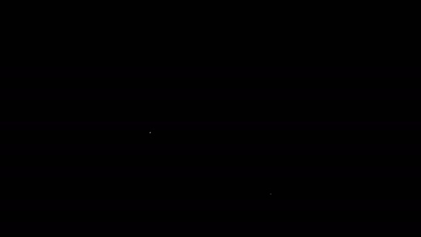 Белая линия Увеличительное стекло значок изолирован на черном фоне. Поиск, фокусировка, масштаб, деловой символ. Видеографическая анимация 4K — стоковое видео