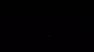 Beyaz çizgi kiraz simgesi siyah arkaplanda izole edildi. Yaprak sembollü meyve. 4K Video hareketli grafik canlandırması