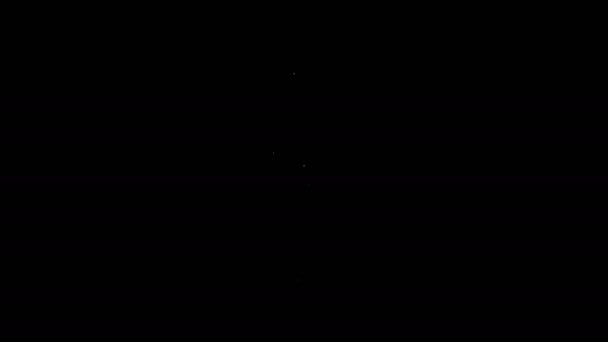 Λευκή γραμμή εικονίδιο μικροφώνου απομονωμένο σε μαύρο φόντο. Στο μικρόφωνο του ασυρμάτου. Υπογραφή ομιλητή. 4K Γραφική κίνηση κίνησης βίντεο — Αρχείο Βίντεο
