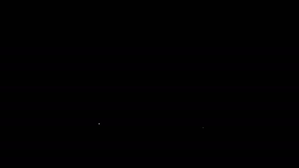 Icona torta linea bianca isolata su sfondo nero. Buon compleanno. Animazione grafica 4K Video motion — Video Stock
