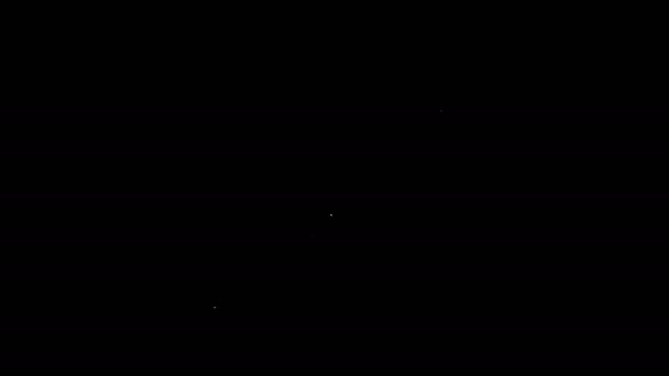 Белая линия Лопата в иконке земли изолированы на черном фоне. Садовый инструмент. Инструмент для садоводства, сельского хозяйства, сельского хозяйства. Видеографическая анимация 4K — стоковое видео