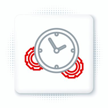 Çizgi Zaman yönetim simgesi beyaz arkaplanda izole edildi. Saat ve vites tabelası. Üretkenlik sembolü. Renkli taslak konsepti. Vektör.