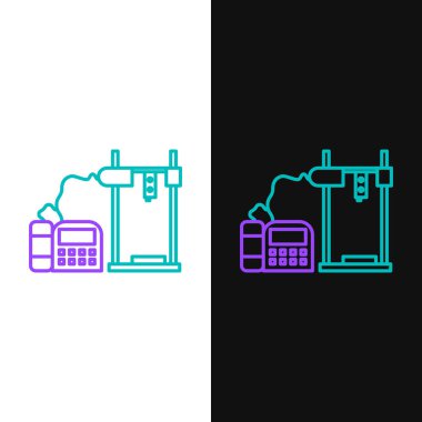 Satır 3D yazıcı simgesi beyaz ve siyah arkaplanda izole edildi. Renkli taslak konsepti. Vektör.