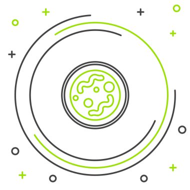 Beyaz arkaplanda çizgi bakteri simgesi izole edildi. Bakteriler ve mikroorganizmalar, sebep olan mikroorganizma hastalıkları, hücre kanseri, mikrop, virüs, mantar. Renkli taslak konsepti. Vektör.