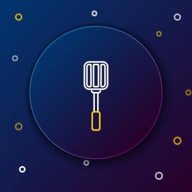 Spatula çizgisi simgesi mavi arkaplanda izole edildi. Mutfak spatula ikonu. Barbekü spatula işareti. Barbekü ve ızgara aleti. Renkli taslak konsepti. Vektör.