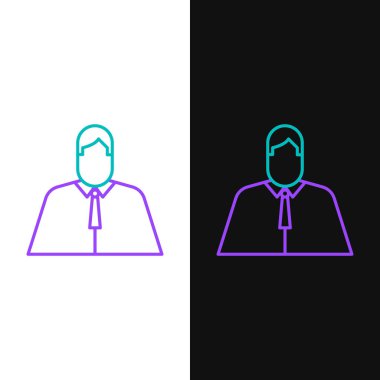 Avukat, avukat, hukukçu ikonu beyaz ve siyah arkaplanda izole edilmiş. Adalet, hukuk ya da saray ikonu. Renkli taslak konsepti. Vektör.