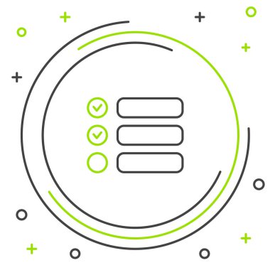 Satır Görev Listesi simgesi beyaz arkaplanda izole edildi. Kontrol listesi sembolü. Anket anketi ya da anket geri bildirim formu. Renkli taslak konsepti. Vektör.