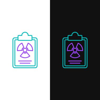 Satır Radyasyon uyarı belgesi simgesi beyaz ve siyah arkaplanda izole edildi. Metin dosyası. Renkli taslak konsepti. Vektör.