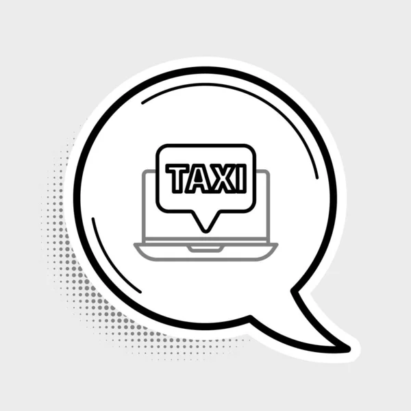 Linje Laptop Samtal Taxi Service Ikon Isolerad Grå Bakgrund Färgstarkt — Stock vektor