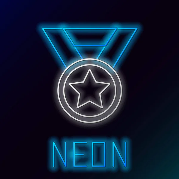 Ligne Lumineuse Néon Icône Médaille Isolée Sur Fond Noir Symbole — Image vectorielle