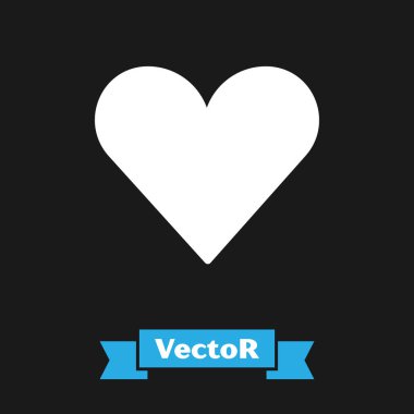 Beyaz Kalp simgesi siyah arkaplanda izole edildi. Romantik sembol, bağlanma, tutku ve düğün. Sevgililer Günü sembolü. Vektör.