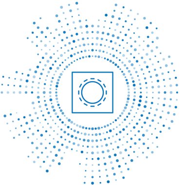 Mavi çizgi prezervatif beyaz arka planda izole edilmiş güvenli seks ikonu. Güvenli aşk sembolü. Erkekler için doğum kontrol yöntemi. Soyut çember rastgele noktalar. Vektör İllüstrasyonu.