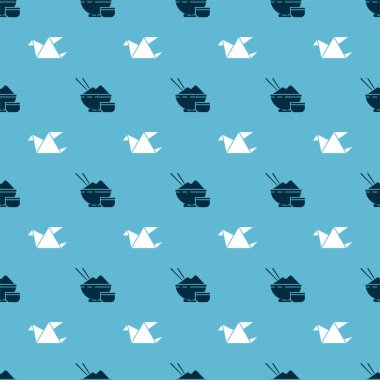 Pirinci yemek çubuğu ve Origami kuşuyla bir kaseye koy. Vektör.