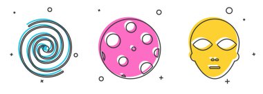 Kara deliği, Ay 'ı ve Uzaylı simgesini ayarla. Vektör.