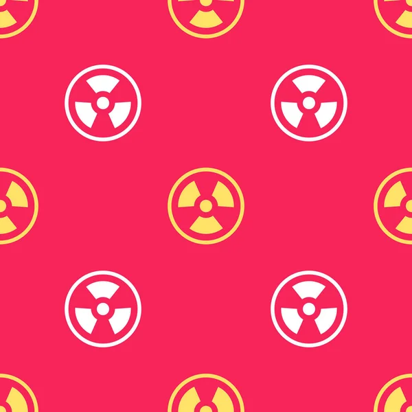 Žlutá Radioaktivní Ikona Izolované Bezešvé Vzor Červeném Pozadí Radioaktivní Toxický — Stockový vektor