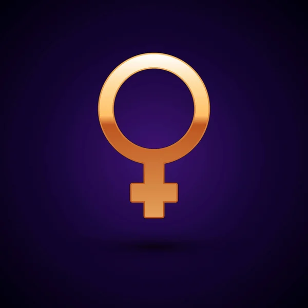 Icono Símbolo Género Femenino Dorado Aislado Sobre Fondo Negro Símbolo — Vector de stock